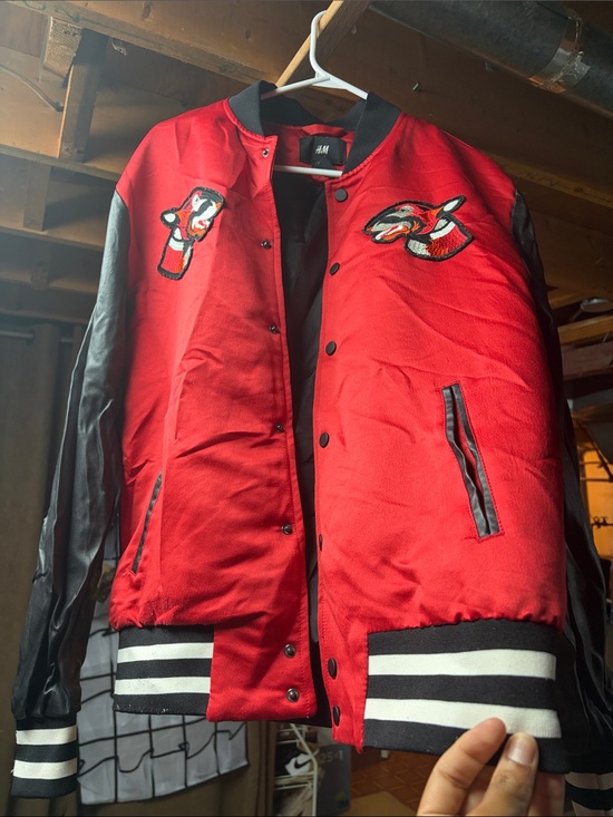 H&M Other - H&M Red & Black Men’s Varsity Bomber Jacket with Patches